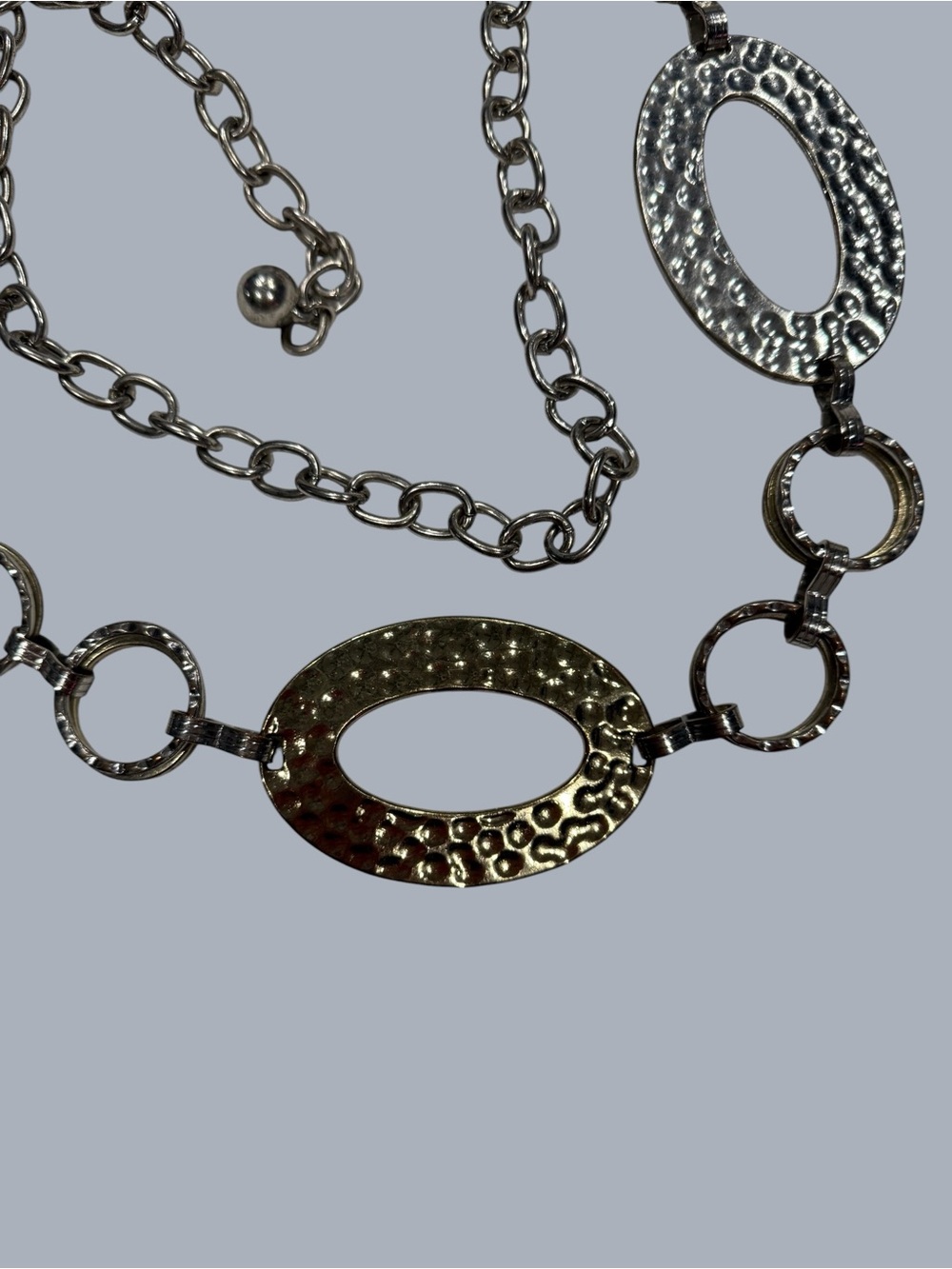 Women’s Belt Hammered Silver & Gold Tone Adjustable Chain 50 in by Chicos - Picture 2 of 10